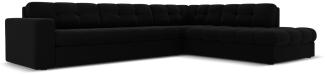 Micadoni 5-Sitzer Samtstoff Ecke rechts Sofa Justin | Bezug Black | Beinfarbe Black Plastic