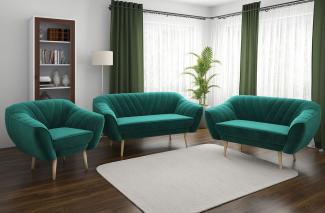 Couchgarnitur zum Wohnzimmer, Sofa-Set - Sofa MIA - 3 2 1 - Dunkelgrün Velours