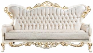 Casa Padrino Luxus Barock Sofa Silber / Weiß / Gold - Handgefertigtes Barockstil Wohnzimmer Sofa mit elegantem Muster - Prunkvolle Barock Wohnzimmer Möbel