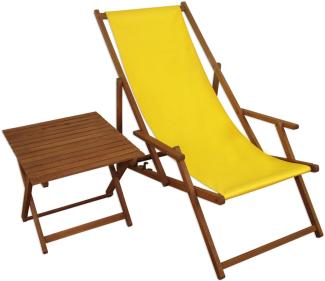 Liegestuhl gelb Gartenliege Tisch Deckchair Sonnenliege Gartenstuhl Massivholzmöbel 10-302 T