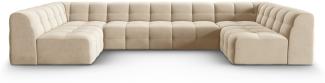 Micadoni 7-Sitzer Samtstoff Panorama Sofa Kendal | Bezug Light Beige | Beinfarbe Black Beech Wood