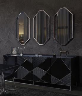Casa Padrino Luxus Möbel Set Sideboard und 3 Spiegel Schwarz / Silber - Massivholz Schrank und 3 elegante Wandspiegel - Luxus Möbel - Luxus Qualität