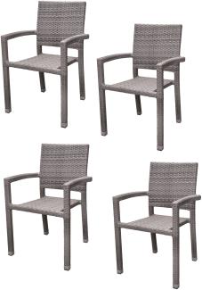 4x KONWAY® PORTO Stapelsessel Granit Premium Polyrattan Garten Sessel Stuhl Set