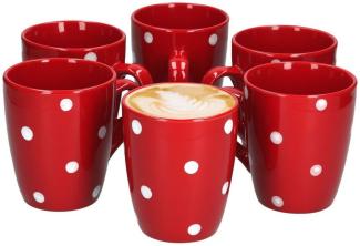 Van Well Emily 6er Set Kaffeebecher rot-weiß gepunktet, 390 ml, Steingut, Tasse, Jumbotasse