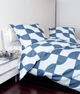 Janine J.D. Mako-Satin Bettwäsche 240x220 Rauten geometrisch blau weiß 87019-02