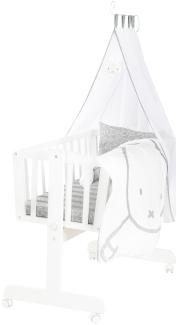 roba Babywiege miffy® 40 x 90 cm aus Holz - Stubenwagen & Wiege - Bett Set komplett mit Feststellfunktion & textiler Ausstattung - Weiß / Grau