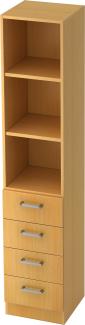 bümö® office Schubladen-Regal mit 4 Schüben & 3 Regalfächer in Buche mit Chromgriffen