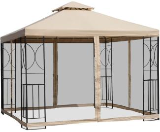 Gartenpavillon Pavillon Festzelt Partyzelt wetterfest Zelt mit 4 Ablagen Beige 3 x 3 m - beige - Outsunny Gartenpavillon