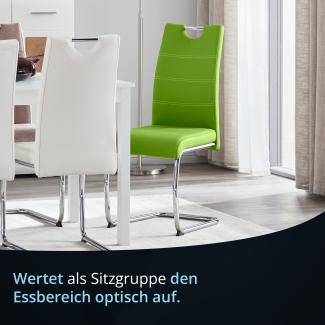 KHG Esszimmerstuhl Schwingstuhl Polsterstuhl Küchenstuhl Kunstleder Grün - Design Stuhl Sitzhöhe 48 cm - Freischwinger mit integriertem Griff