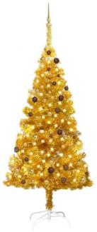 vidaXL Künstlicher Weihnachtsbaum mit LEDs & Kugeln Golden 210cm PET, Mit Beleuchtung [3077520]