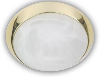 Deckenleuchte rund, Glas Alabaster, Dekorring Messing poliert, Ø 35cm