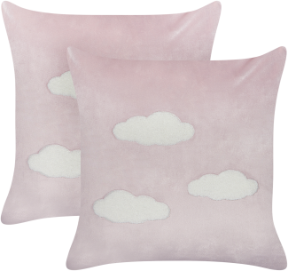 Dekokissen aus Samt mit gesticktem Wolkenmotiv rosa 45 x 45 cm 2er Set IPOMEA