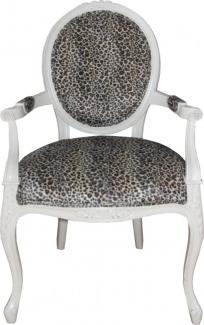 Casa Padrino Barock Esszimmer Stuhl mit Armlehnen Mod2 Leopard / Creme - Barock Möbel