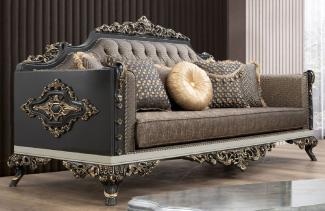 Casa Padrino Luxus Barock Sofa Blau / Gold / Grau / Weiß / Gold - Prunkvolles Wohnzimmer Sofa mit elegantem Muster - Barock Wohnzimmer Möbel