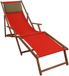 Gartenliege Liegestuhl rot Fußablage u Kissen Deckchair klappbar Sonnenliege Holz 10-308 F KD