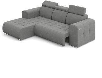 MEBLINI Elektrische Schlafcouch - Ecksofa mit Schlaffunktion - Sofa mit Relaxfunktion und Kopfstützen - Couch L-Form - Eckcouch - Wohnlandschaft - MADELINE - 266x200x93cm Links - Grau Samt