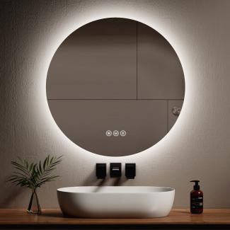 EMKE LED Badspiegel mit Beleuchtung Touch Beschlagfrei 3 Lichtfarbe Dimmbar Wandspiegel ф80cm Rund