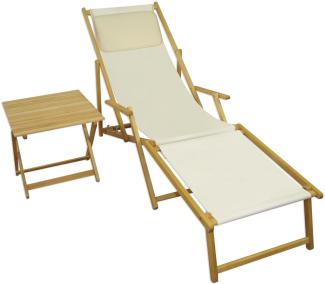 Holz-Liegestuhl klein oder groß mit viel Zubehör nach Wahl Stofffarbe weiß V-10-302N