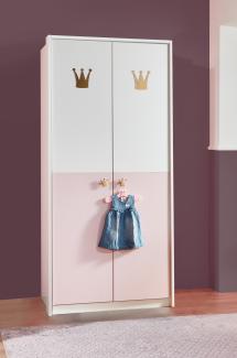 Kleiderschrank >CINDY2< (BxHxT: 95x199x58 cm) in WEISS + ABSETZUNGEN ROSE