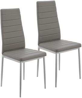 Juskys Esszimmerstühle Loja Stühle 2er Set Esszimmerstuhl - Küchenstühle mit Kunstleder Bezug - hohe Lehne stabiles Gestell - Stuhl in Grau