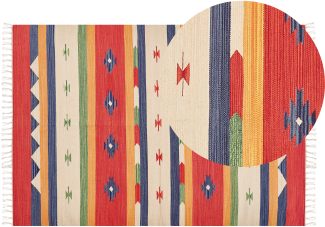 Kelim Teppich Baumwolle mehrfarbig 140 x 200 cm geometrisches Muster Kurzflor ALAPARS