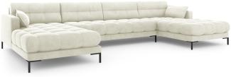 Micadoni 6-Sitzer Samtstoff Panorama Sofa Mamaia | Bezug Light Beige | Beinfarbe Black Metal