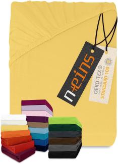 npluseins klassisches Jersey Spannbetttuch - vielen Farben + Größen - 100% Baumwolle 159. 192, 200 x 220 cm, gelb