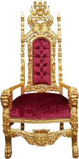 Casa Padrino Barock Thron Sessel Bordeauxrot Muster / Gold - Handgefertigter Königssessel - Hochzeitssessel - Riesensessel - Prunkvolle Barock Möbel