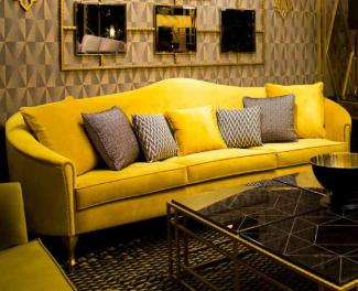 Casa Padrino Luxus Barock Samt Sofa Gelb / Gold 280 x 90 x H. 100 cm - Edles Wohnzimmer Sofa mit dekorativen Kissen - Barock Wohnzimmer Möbel - Luxus Qualität