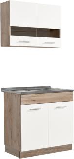 Moderne Küchenzeile ohne Geräte, Weiß/ Eiche Grau, 184 x 60 x 80 cm