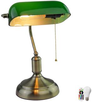 Antike RGB LED Schreibtischlampe mit grünem Glasschirm