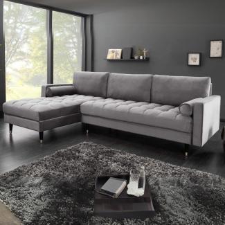 Ecksofa 260cm Ottomane beidseitig COMFORT grau Samt Federkern Design Elegant Lounge