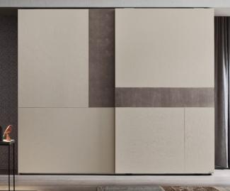 Casa Padrino Luxus Schlafzimmerschrank Cremefarben / Grau 295 x 68 x H. 250 cm - Massivholz Kleiderschrank mit 2 Schiebetüren - Luxus Schlafzimmer Möbel