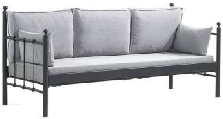 Casa Padrino Jugendstil Gartensofa Schwarz / Hellgrau 200 x 70 x H. 92 cm - Garten Sofa - Terrassen Sofa - Jugendstil Garten & Terrassen Möbel