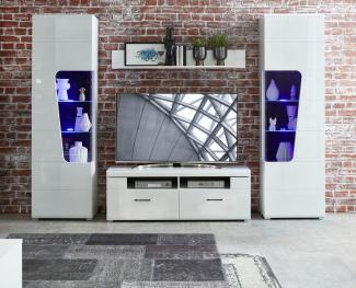 Wohnwand Wohnzimmer-Set 3 FUNNY PLUS Vitrine Wandboard TV weiß glanz LED Licht