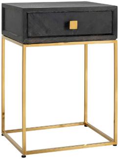 Casa Padrino Luxus Beistelltisch Schwarz / Gold 50 x 40 x H. 71 cm - Massivholz Nachttisch mit Schublade und Edelstahl Gestell - Luxus Schlafzimmer Möbel
