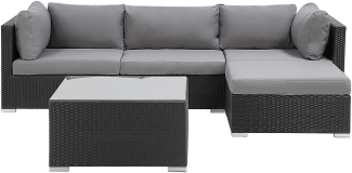 Lounge Set Rattan schwarz 4-Sitzer linksseitig modular Auflagen graphitgrau SANO II