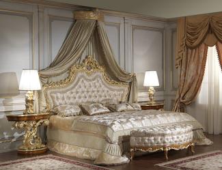 Casa Padrino Luxus Barock Schlafzimmer Set - 1 Doppelbett mit Kopfteil & 1 Baldachin & 2 Nachttische & 1 Sitzbank - Barock Schlafzimmer Möbel - Barock Hotel Möbel - Edel & Prunkvoll
