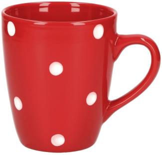 Van Well Emily Kaffeebecher rot-weiß gepunktet, 390 ml, Steingut, Tasse, Jumbotasse