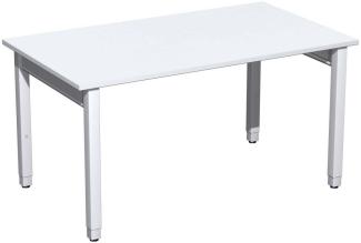 Schreibtisch '4 Fuß Pro Quadrat' höhenverstellbar, 140x80x68-86cm, Weiß / Silber