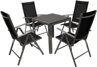 Garnitur SORANO 5-teilig mit Tisch 70x70cm, Aluminium + Kunstholz + Kunstgewebe schwarz