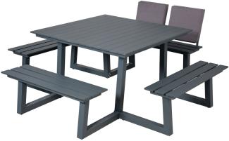 Inko Cebu Sitzgruppe Tisch mit 4 Bänken Aluminium graphit Picknickbank 218x230x87 cm