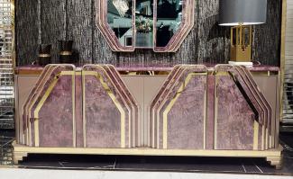 Casa Padrino Luxus Art Deco Sideboard Lila / Grau / Gold - Prunkvoller Massivholz Schrank mit 4 Türen und Marmoroptik - Luxus Art Deco Wohnzimmer & Hotel Möbel