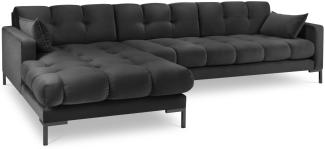 Micadoni 5-Sitzer Samtstoff Ecke links Sofa Mamaia | Bezug Dark Grey | Beinfarbe Black Metal