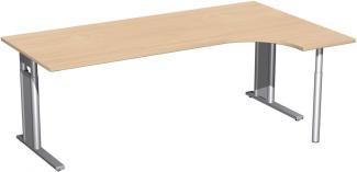 PC-Schreibtisch rechts, höhenverstellbar, 200x120cm, Buche / Silber