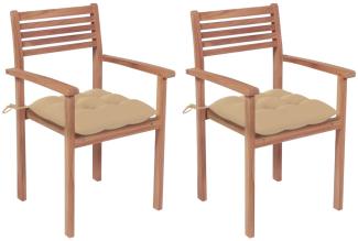 Gartenstühle 2 Stk. mit Beige Kissen Massivholz Teak 3062280