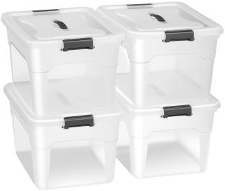 Juskys Aufbewahrungsbox mit Deckel - 4er Set Kunststoff Boxen 30l - Box groß, stapelbar, transparent - Aufbewahrung Ordnungssystem Aufbewahrungsboxen