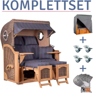 Strandkorb Amrum Teak PE grey Dessin 582-KOMPLETTSET