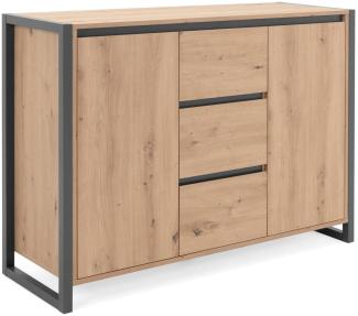 Homestyle4u Sideboard mit Schubladen, Holz natur / schwarz, 120 x 88 x 40 cm