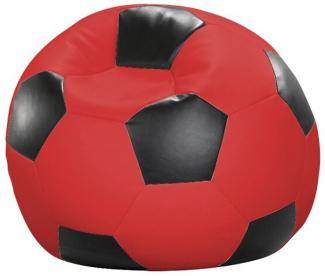 Sitzsack Sitzkissen FUSSBALL rot-schwarz Kunstleder 90 x 90 x 90 cm